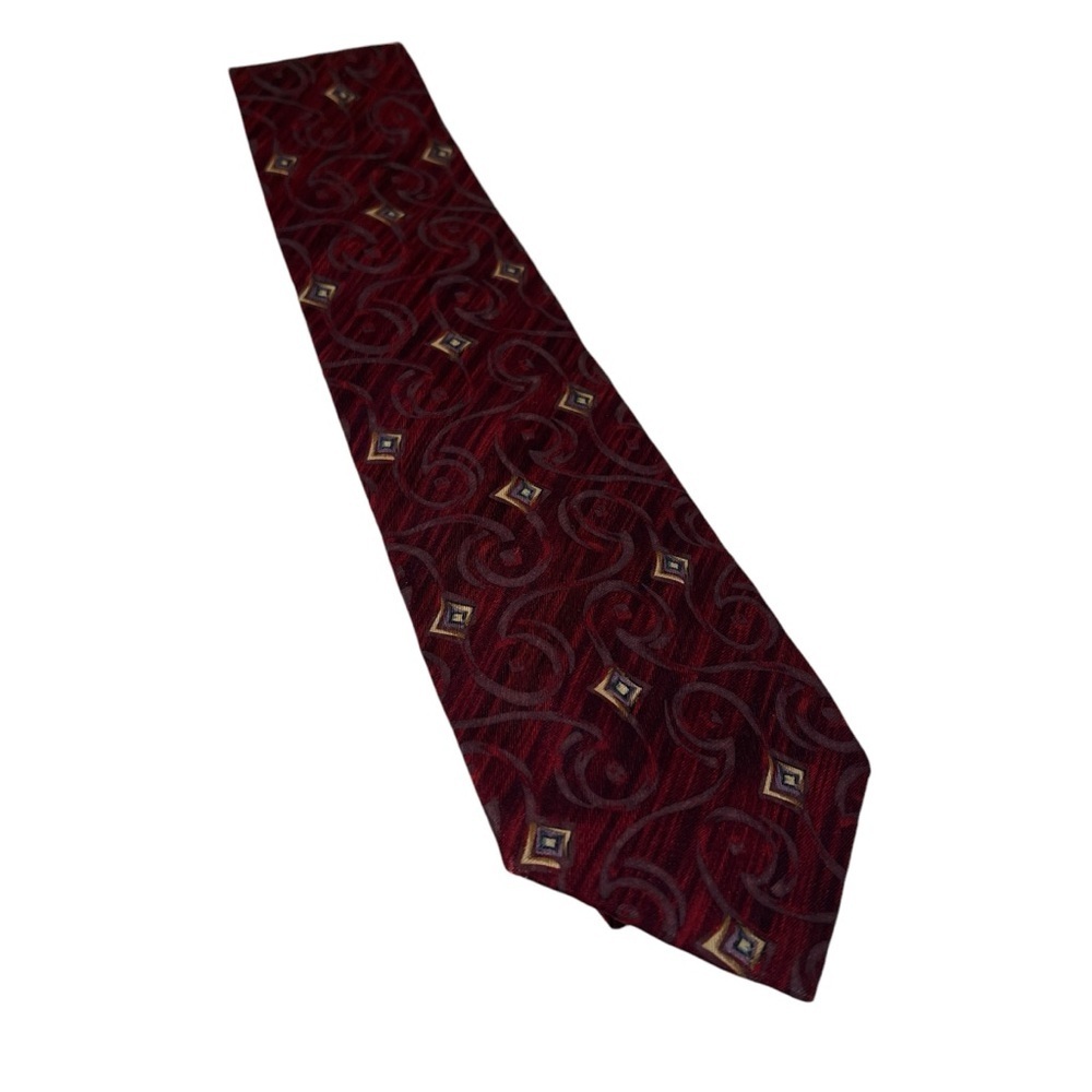Villa Bolgheri Italia Men's Maroon Red Accent Pattern Neck Tie 100% Silk Italy